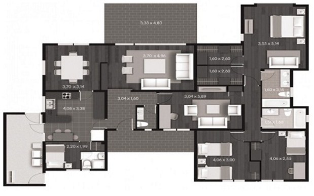 Plano de casa de 4 dormitorios