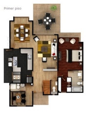 Plano de casa minimalista de dos pisos