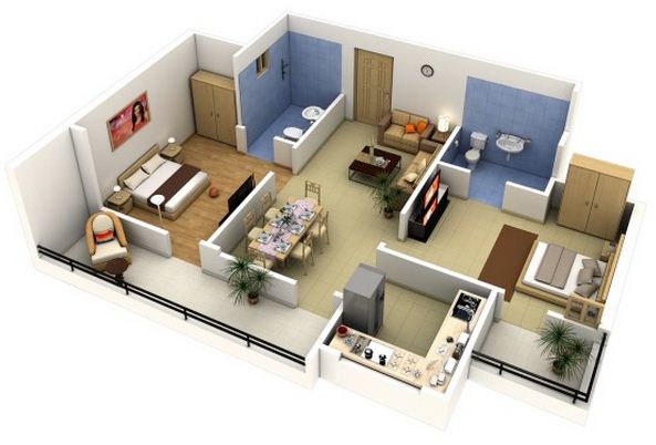 Plano de departamento de 65 m2