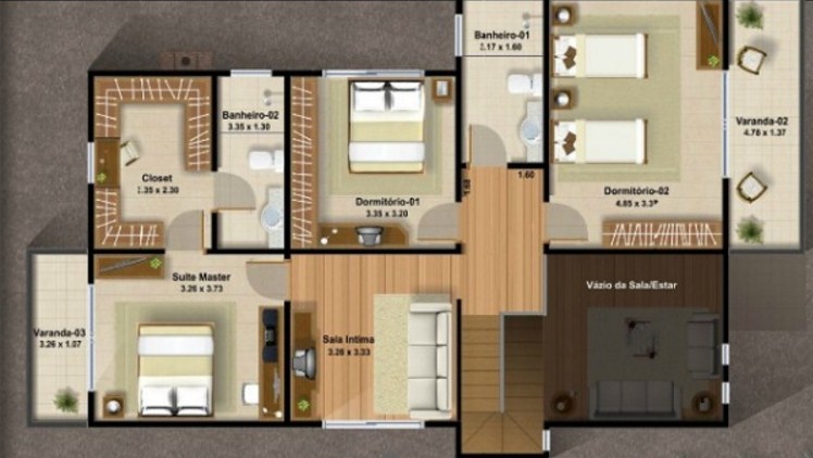 Plano de duplex de 3 habitaciones