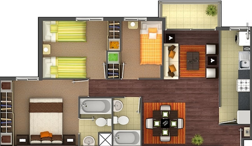 Planos de apartamentos de 3 habitaciones