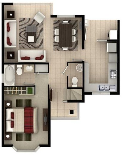 Modelo de casa de 2 pisos y 3 dormitorios