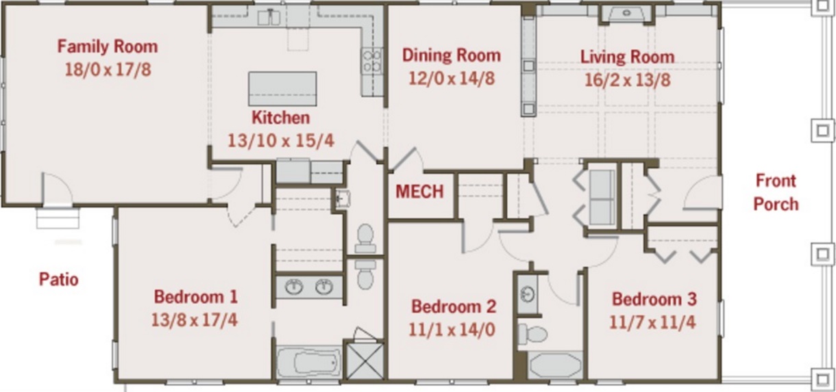 Plano de bungalow de 3 dormitorios