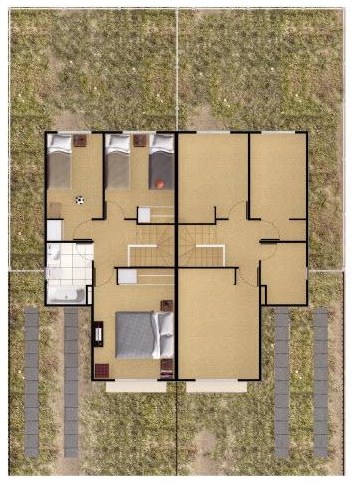 Plano de casa de 2 pisos y 3 habitaciones