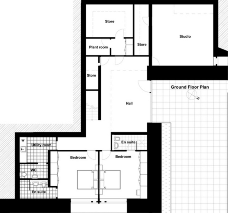 Plano de casa grande moderna de 2 pisos
