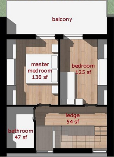 Plano de casa pequeña con dos habitaciones
