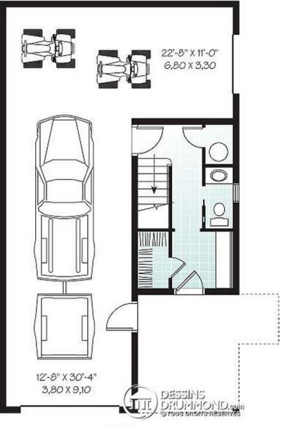 Plano de casa tradicional con garaje de doble entrada