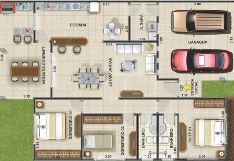 planos de casas con tres dormitorios