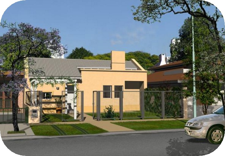 Modelo de casa con jardín frontal y rejas