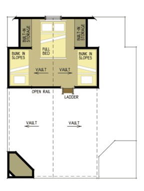 Plano de cabaña de dos dormitorios en dos pisos