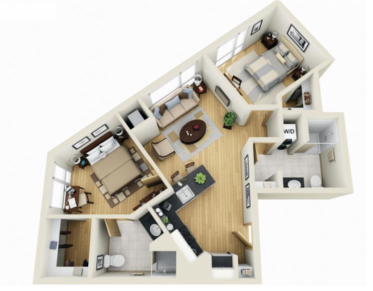 Plano de departamento moderno de 65 m2