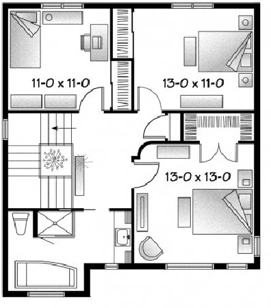plano de casa de 2 pisos y 3 habitaciones