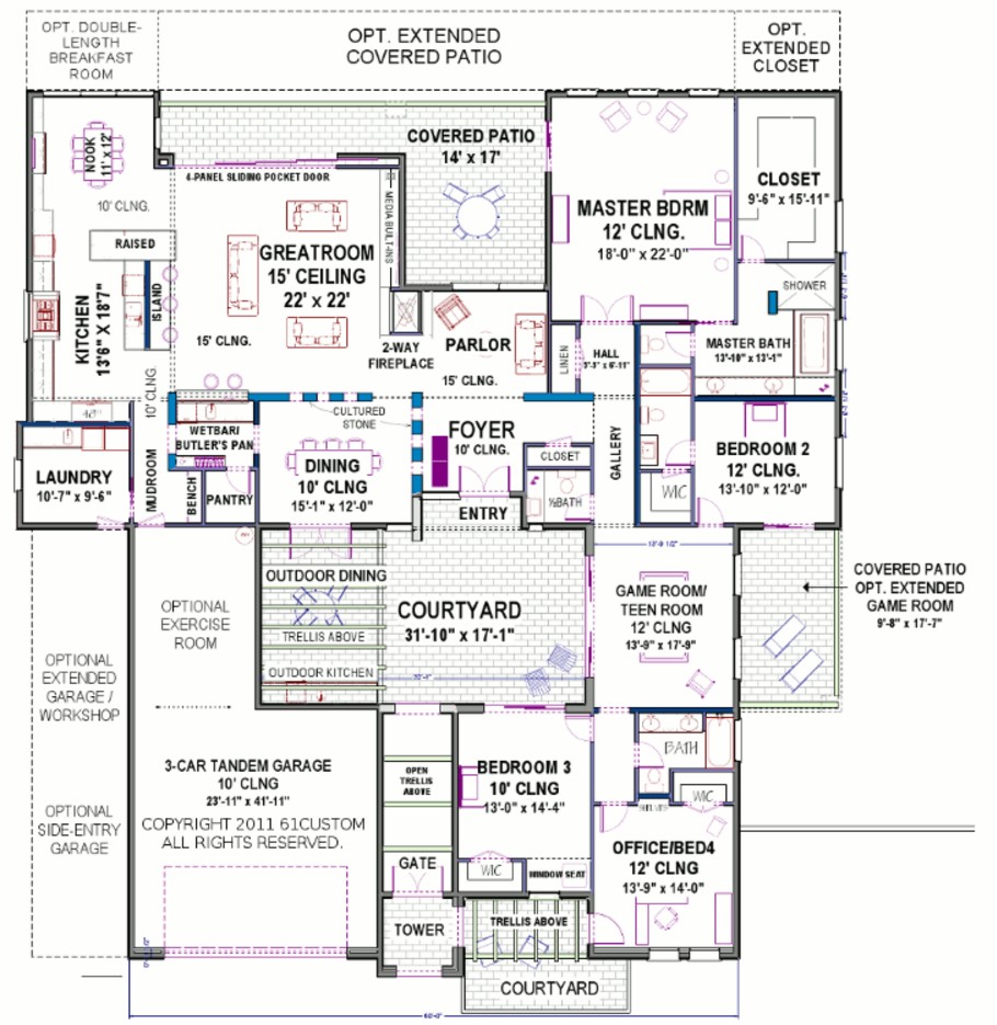 plano de casa de 350 metros cuadrados en 1 piso