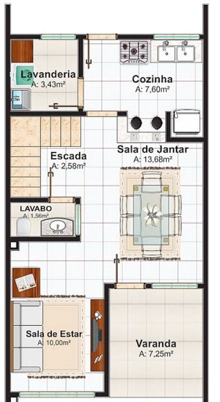 planos de casas angostas y largas de dos pisos