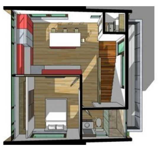 Casa minimalista pequeña de dos pisos planos