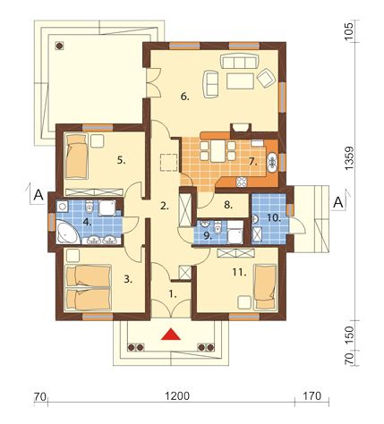 Plano de casa de 12 × 13 m
