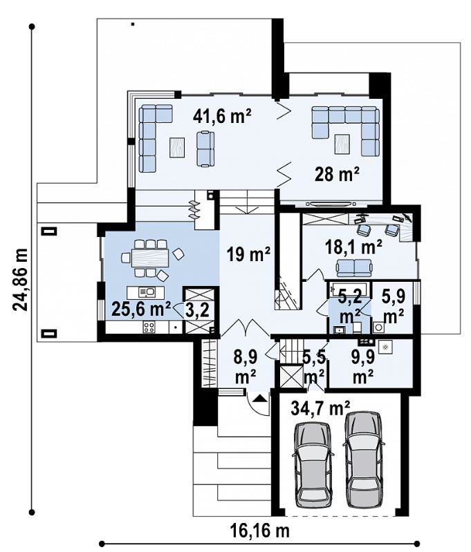 Plano de casa moderna de 275 metros cuadrados