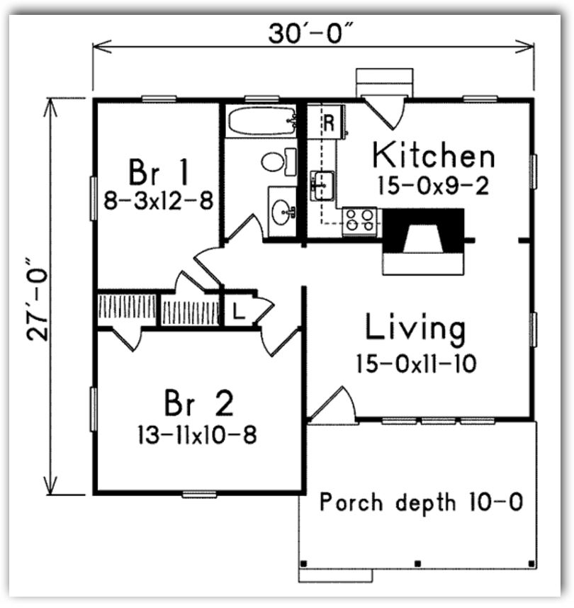 plano-de-casa-pequena-de-70-metros-cuadrados-y-2-dormitorios