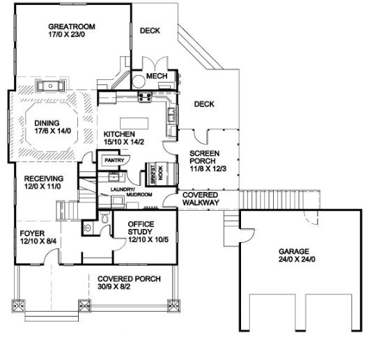 Modelo de casa de dos pisos con corredor al frente