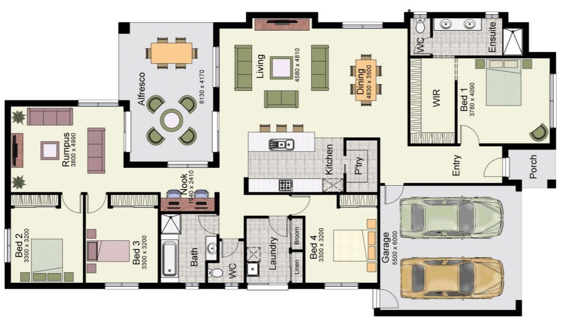 planos de casas modernas de un piso 4 dormitorios